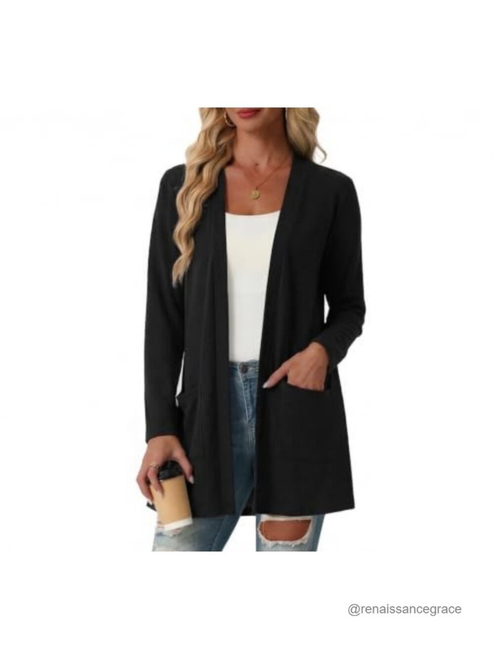 Lightweight Open Front Cardigan Sweater Long Sleeve Loose Fit Pockets
